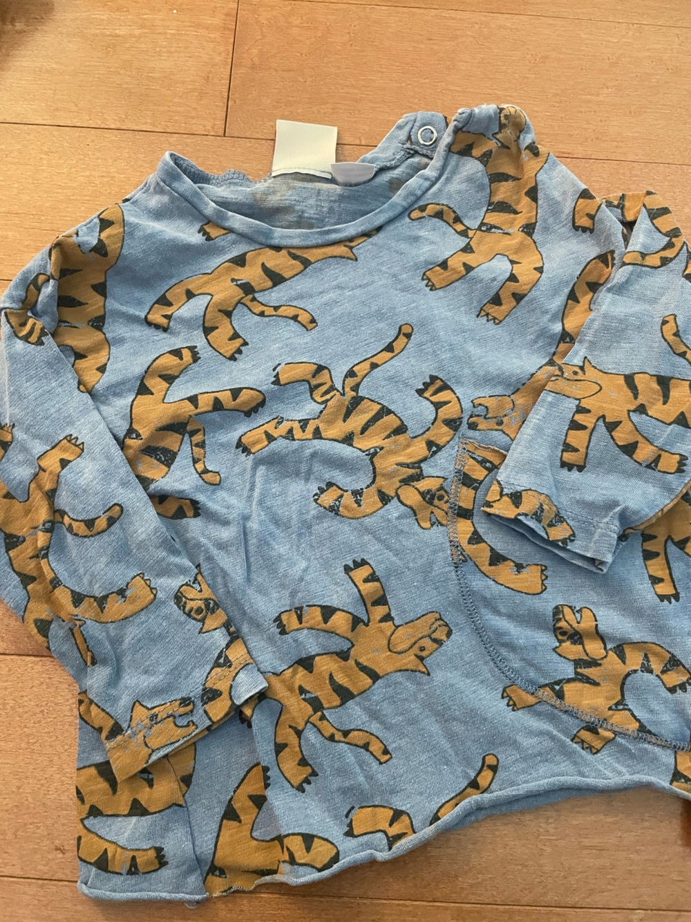 Zara Blue Long-Sleeve Tee with Mustard Tiger Print